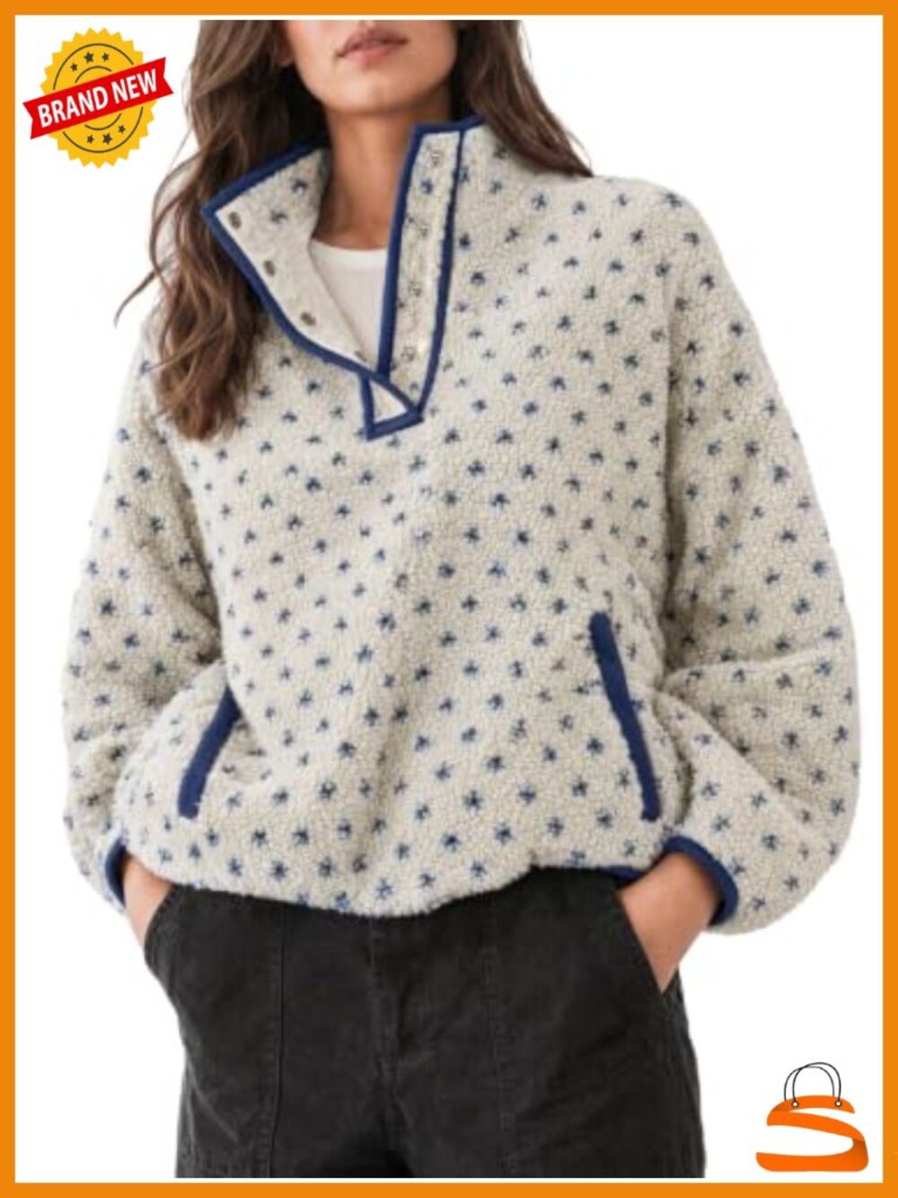 Fuzzy Fleece Casual Jacket Collared V Neck Oversized Pullover Coat